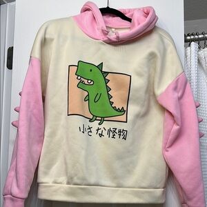 Pink and Cream cartoon Dinosaur Hoodie